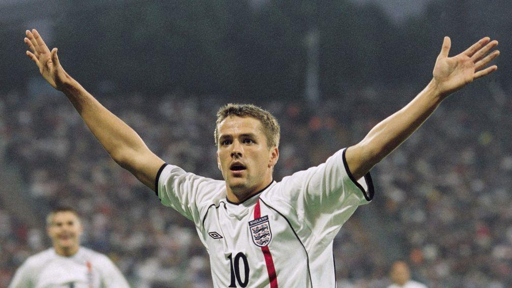 Michael Owen in his previous incarnation, after scoring for England against Germany