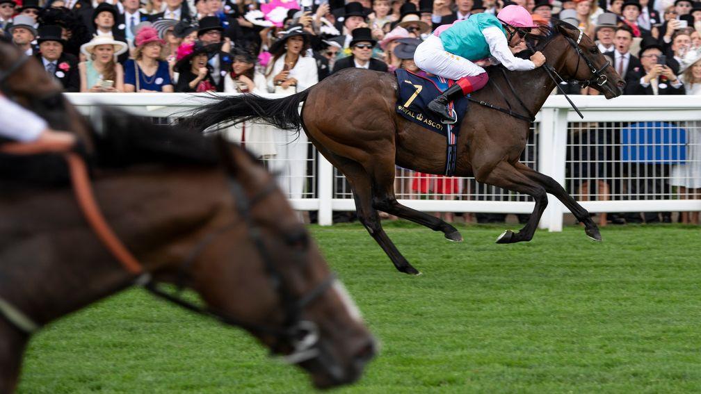 Calyx wins the Coventry Stakes at Royal Ascot with Advertise in the foreground