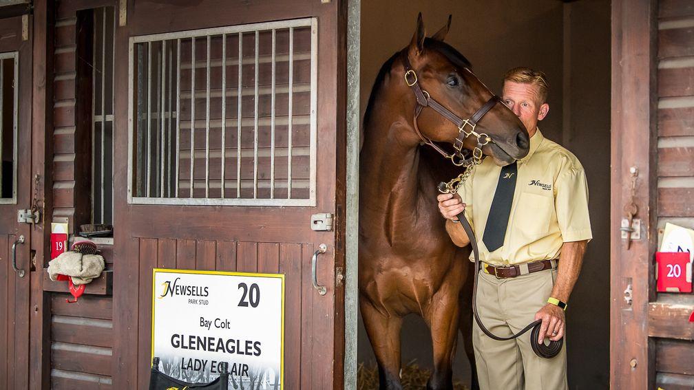 Newsells Park Stud's yearling manager Gerry Meehan with the sale-topping Gleneagles colt