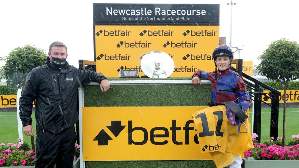 Harry Bentley celebrates success in the Northumberland Plate at Newcastle