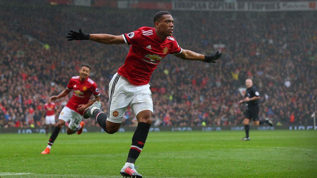 Anthony Martial celebrates scoring the only goal when Manchester United hosted Tottenham
