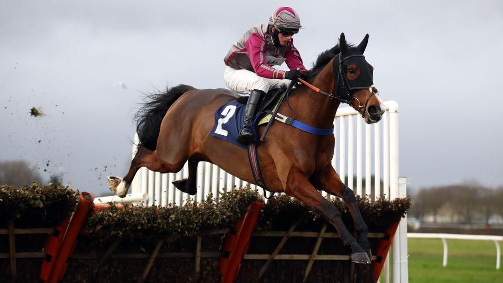 WETHERBY, ENGLAND - DECEMBER 26: Ballycallan Fame ridden by Charlie Hammond clears the last before going on to win the Follow Will Hill Racing On Twitter Mares' Novices' Hurdle during Boxing Day of the William Hill Yorkshire Christmas Meeting at Wetherby