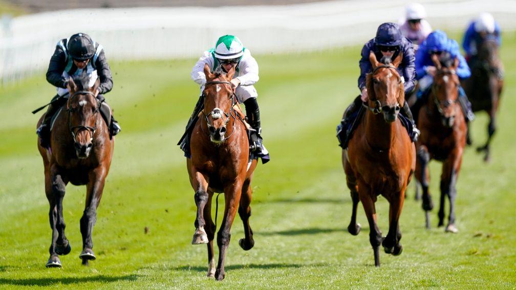 Youth Spirit (centre, white and green) stayed on strongly to take the Chester Vase