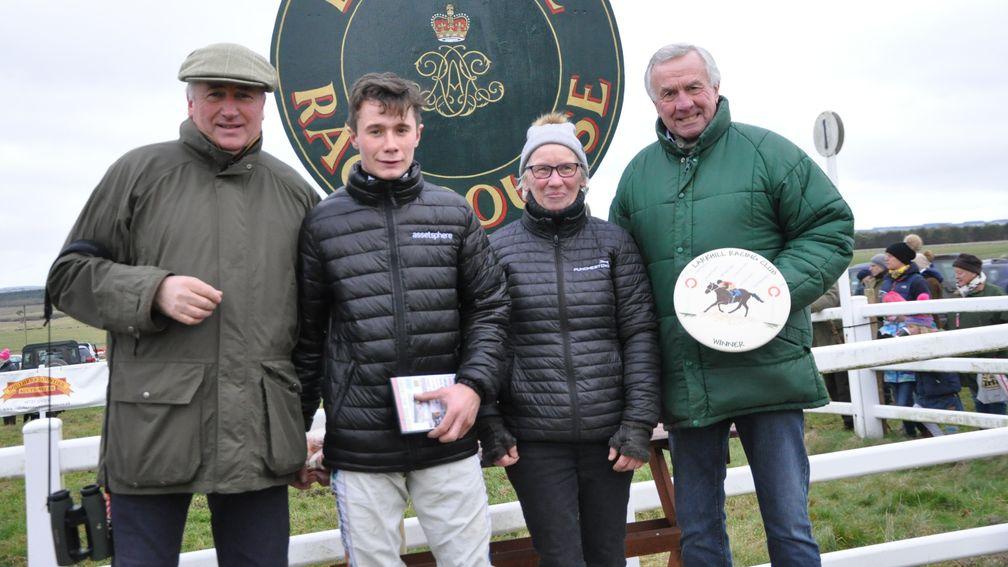 (From left to right) Paul Nicholls, Anugs Cheleda, Rose Loxton and John Bolton after Chameron's win at Larkhill