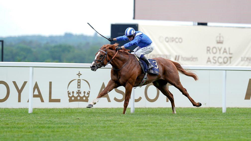 Jim Crowley riding Mohaafeth win The Hampton Court Stakes at Royal Ascot