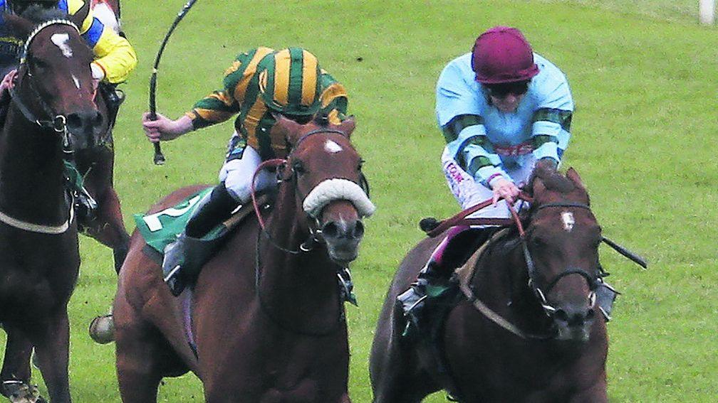 Gannon scores on Figurante (right) at Lingfield on the same day she suffered her accident