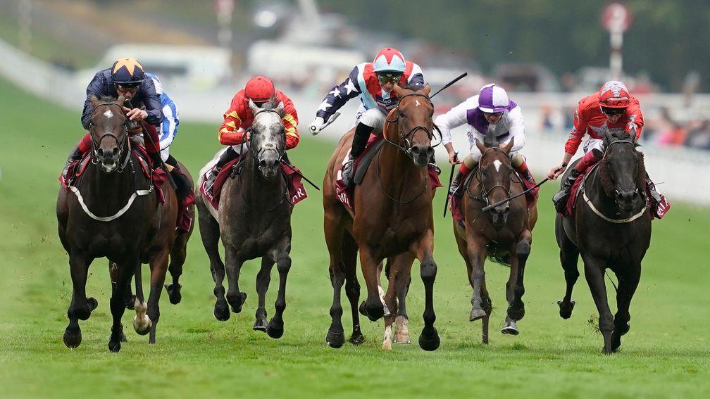 Sir Dancealot (centre) wins the Lennox Stakes under Gerald Mosse at Goodwood on Tuesday