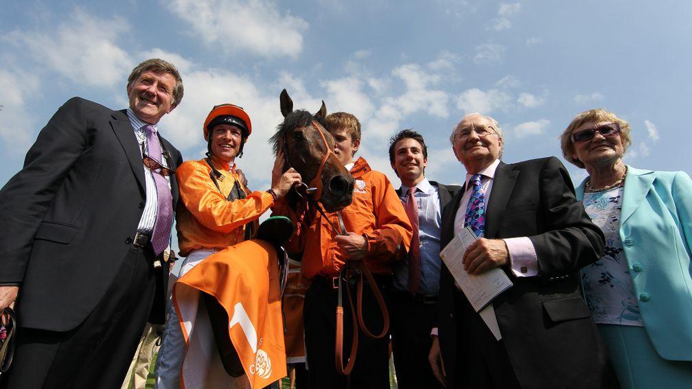 Peter Doyle (left) joins connections after Canford Cliffs' triumph in the Irish 2,000 Guineas
