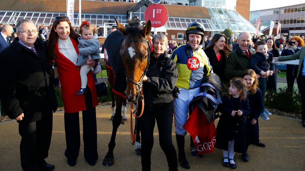 Noel Fehily with his family and winning connections after Get In The Queue won at Newbury on Saturday