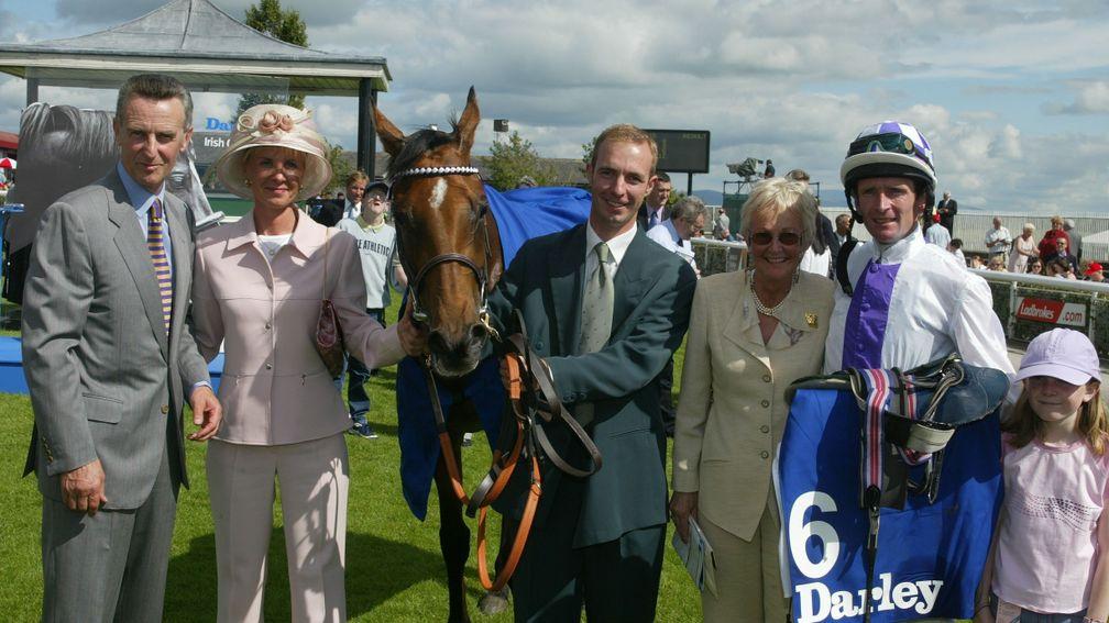 A young Clare Manning (right) with the family after Margarula's Irish Oaks victory in 2002