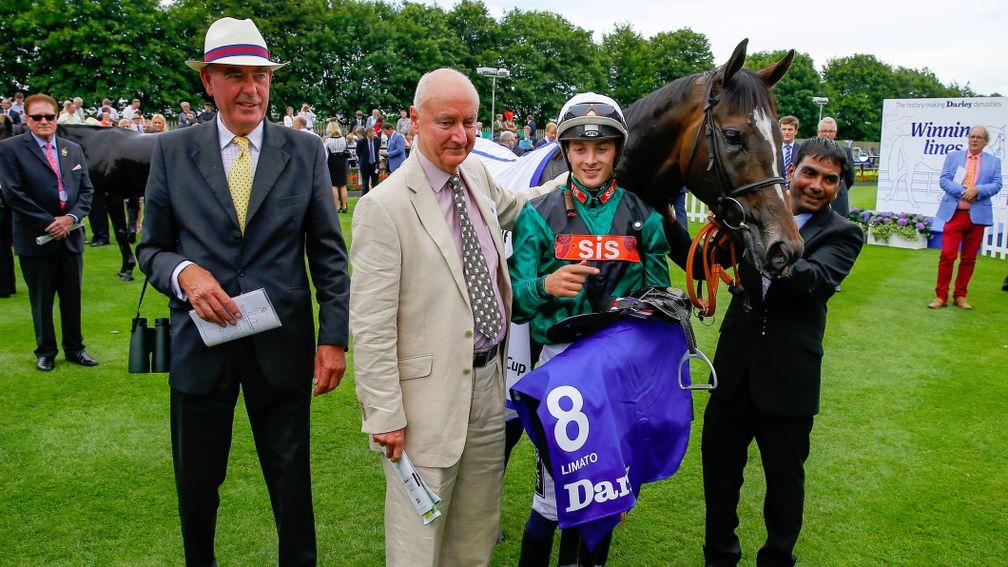 Winning owner Paul Jacobs, with Harry Bentley, Anil Chavan and trainer Henry Candy