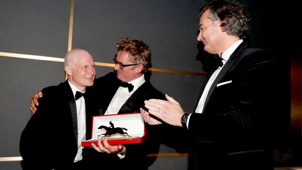 Laurent Feniou and Marcus Armytage presenting Pat Smullen with the Cartier/Daily Telegraph Award Of Merit Cartier award