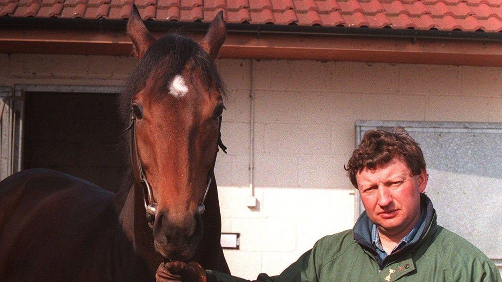 Trainer Mark Johnston and Double Eclipse, brother of stablemate Double Trigger