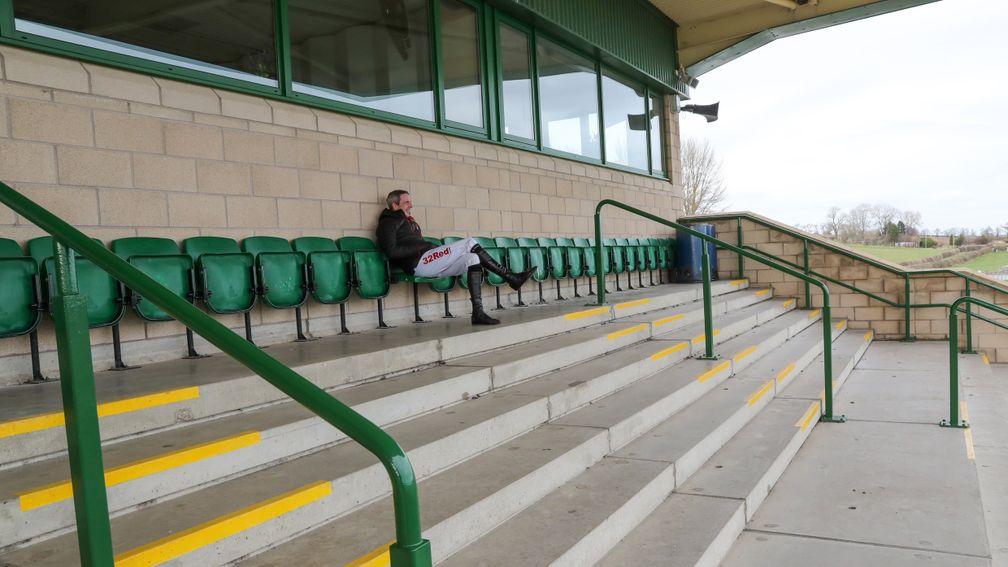 Jockey Alain Cawley in an empty stand at Kelso on Monday