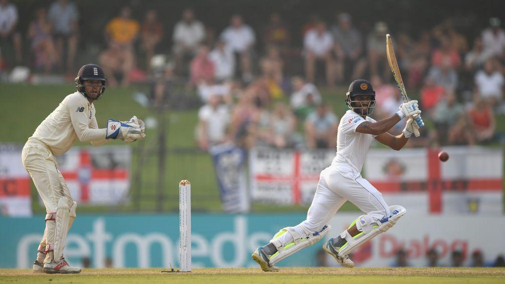 Roshen Silva cuts the ball on the way to his Sri Lanka innings defining 85