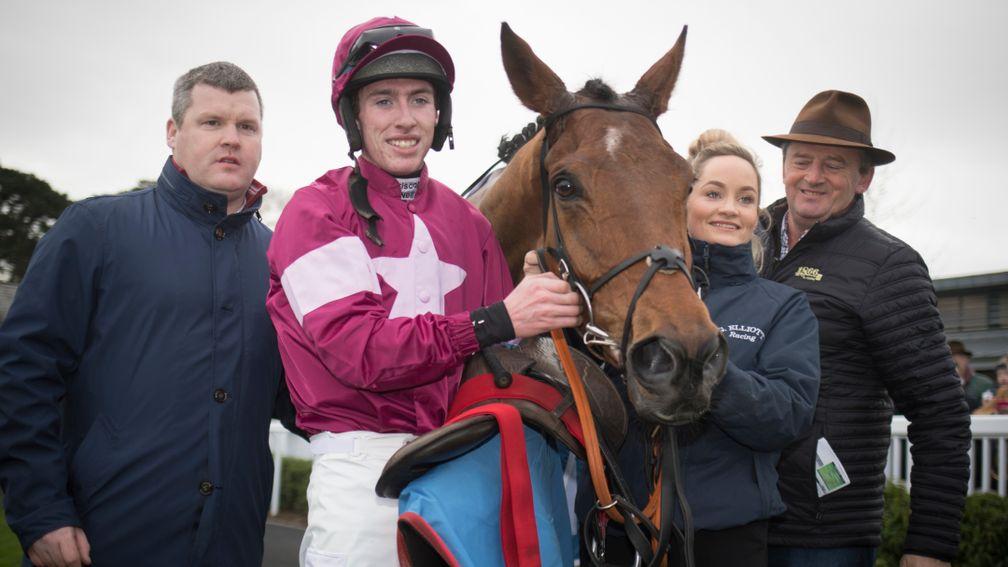 Battleoverdoyen with Gordon Elliott, Jack Kennedy, Louise Magee and Eddie O'Leary after winning the Lawlor's Of Naas Novice Hurdle (Grade 1).Naas.Photo: Patrick McCann/Racing Post 06.01.2019