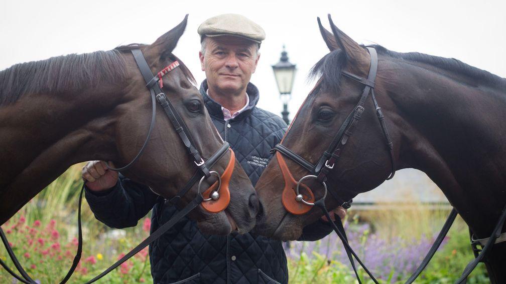 Eddie Lynam with former sprint stars Sole Power and Slade Power at Garretstown House