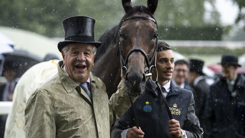 Sir Michael Stoute and Crystal Ocean after the Prince of Wales's Stakes at Royal Ascot