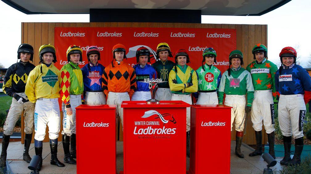 Jockeys pictured before last year's Ladbrokes Trophy, won by Sizing Tennessee
