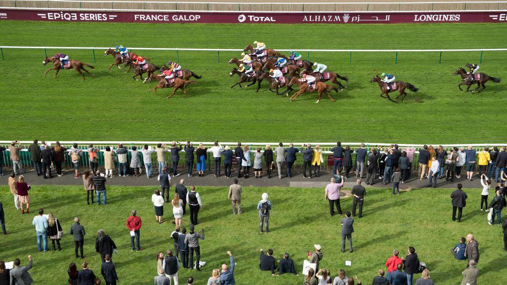 Dice Roll wins a one mile Listed race at Chantilly last year