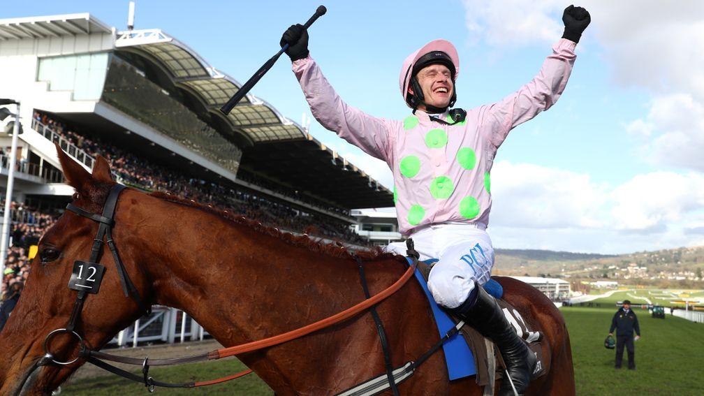 Paul Townend celebrates victory on Monkfish in the Albert Bartlett Novices' Hurdle