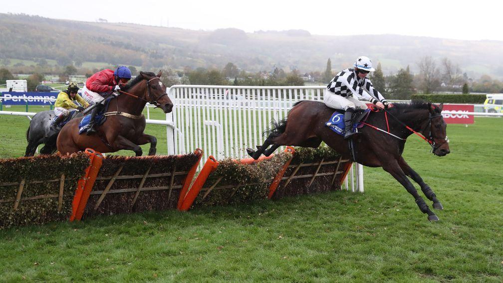 Pearl Of The West and Sean Bowen jumping the last on the way to victory in the Masterson Holdings Hurdle at Cheltenham last year