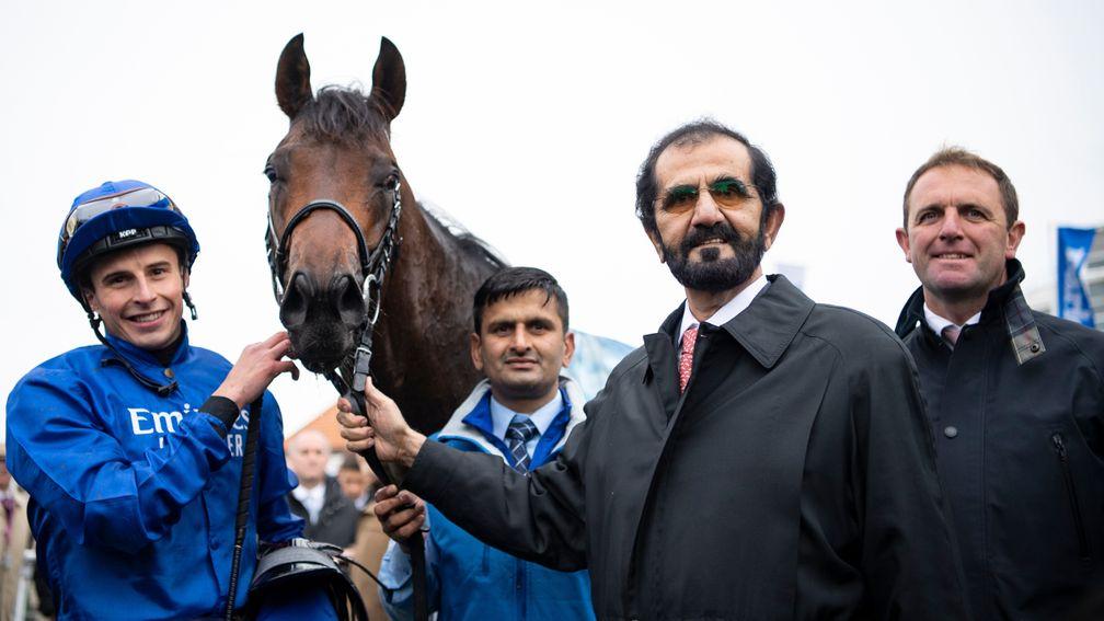 Sheikh Mohammed with Pinatubo after the Dewhurst Stakes