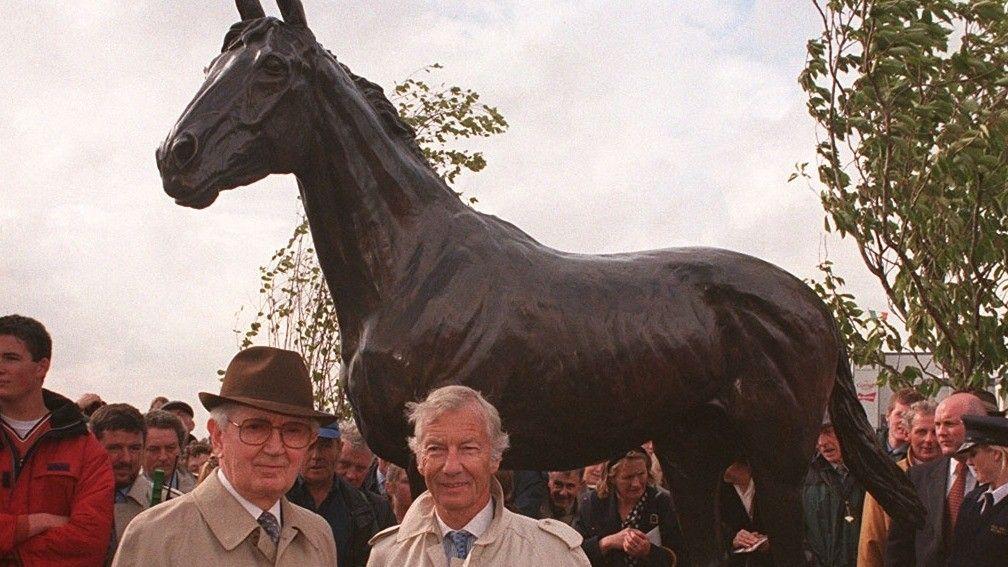 It was 28 years then, it's 48 years now – and we're still counting! The stature of Nijinsky at the Curragh, with his trainer Vincent O'Brien and jockey Lester Piggott in 1998