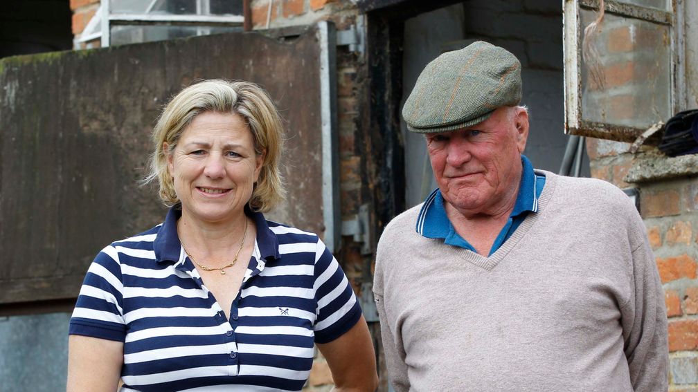 Fulke Johnson Houghton with his daughter Eve at her stables in Blewbury, Oxfordshire