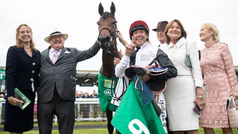 All smiles: Star Catcher and connections after Irish Oaks victory