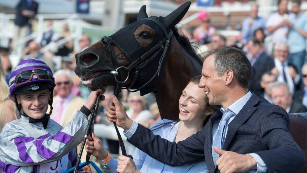 Trainer Iain Jardine with Nakeeta after the horse's Ebor victory