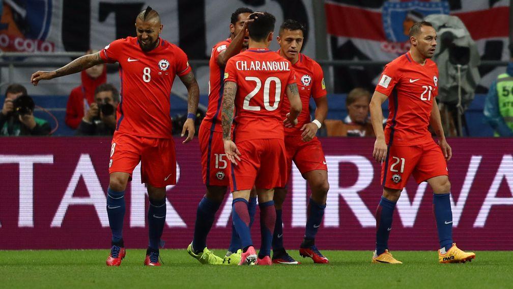 Chile celebrate Alexis Sanchez's goal against Germany