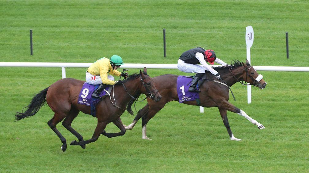 Amma Grace (right) gets the better of Roca Roma at Leopardstown