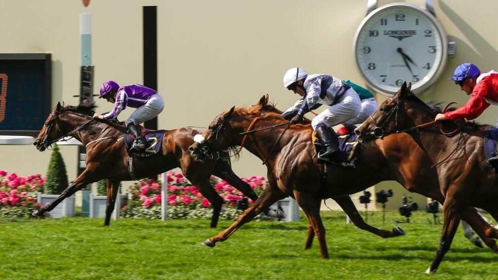 Highland Reel wins the Prince of Wales's Stakes at Royal Ascot with Ulysses (7) a close third