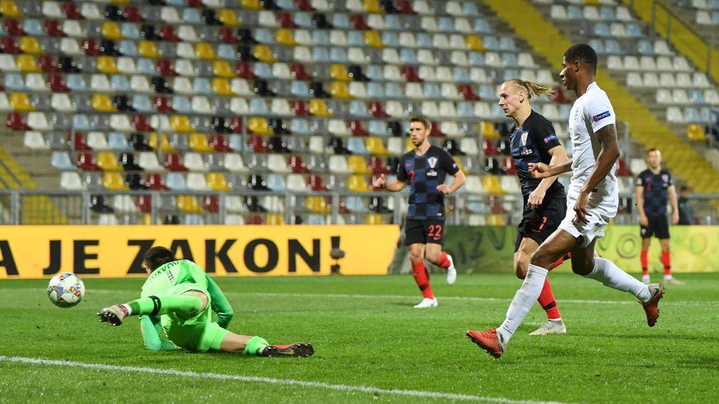 Marcus Rashford's shot is saved in England's 0-0 draw with Croatia