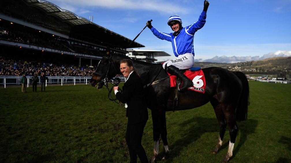 CHELTENHAM, ENGLAND - MARCH 15:  Paul Townend celebrates on Penhill after victory in the Sun Bets Stayers' Hurdle 
at Cheltenham Racecourse on March 15, 2018 in Cheltenham, England.  (Photo by Justin Setterfield/Getty Images)