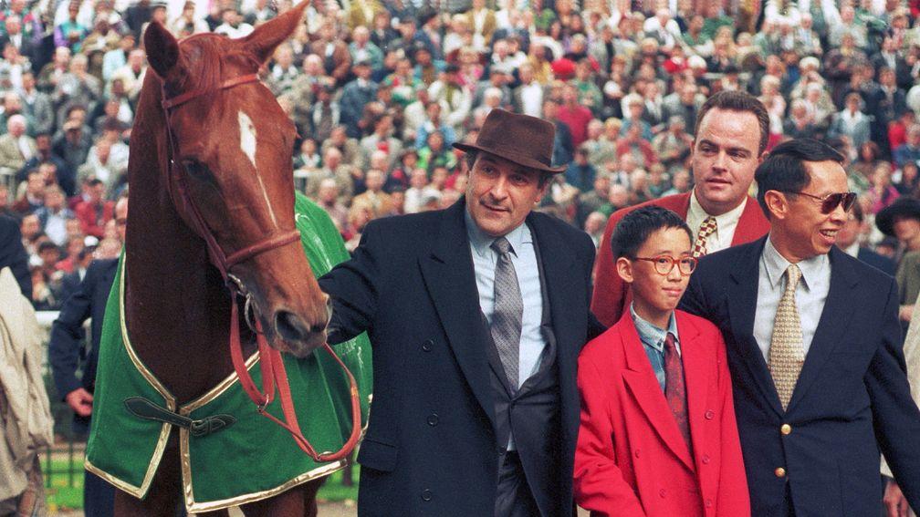 Urban Sea with trainer Jean Lesbordes and owner David Tsui with son Christopher