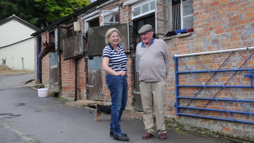 Eve in the yard at Woodway with her father, now also her assistant, Fulke Johnson Houghton