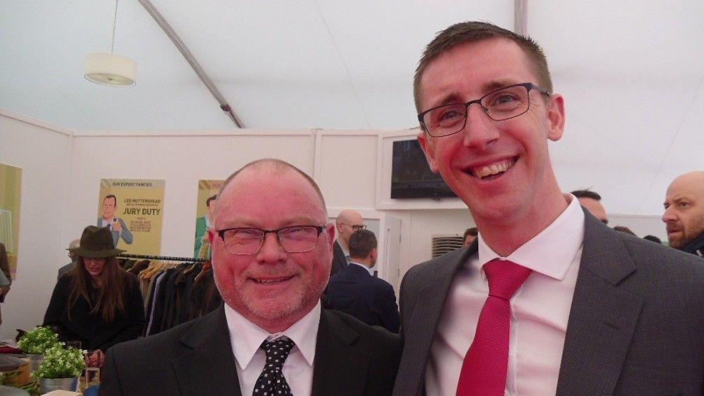 Betting Shop Manager of the Year Ron Hearn with former jockey George Baker at the Cheltenham Festival in March
