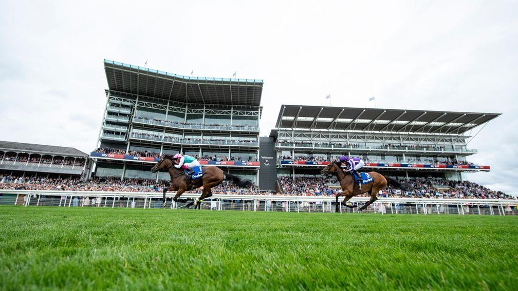 Enable (Frankie Dettori) beats Magical (Ryan Moore) in the Yorkshire OaksYork 22.8.19 Pic: Edward Whitaker