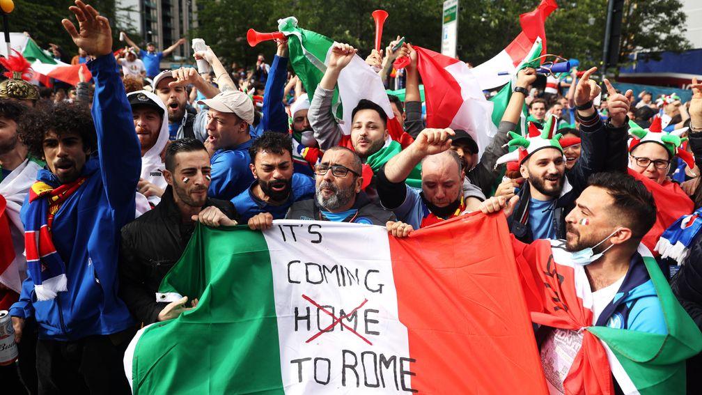Italy fans gather outside Wembley before the Euro 2020 semi-final against Spain