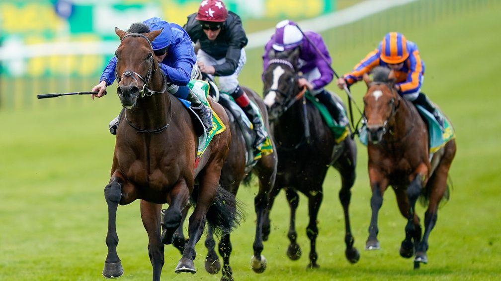 NEWMARKET, ENGLAND - APRIL 13: William Buick riding Native Trail win The bet365 Craven Stakes at Newmarket Racecourse on April 13, 2022 in Newmarket, England. (Photo by Alan Crowhurst/Getty Images)