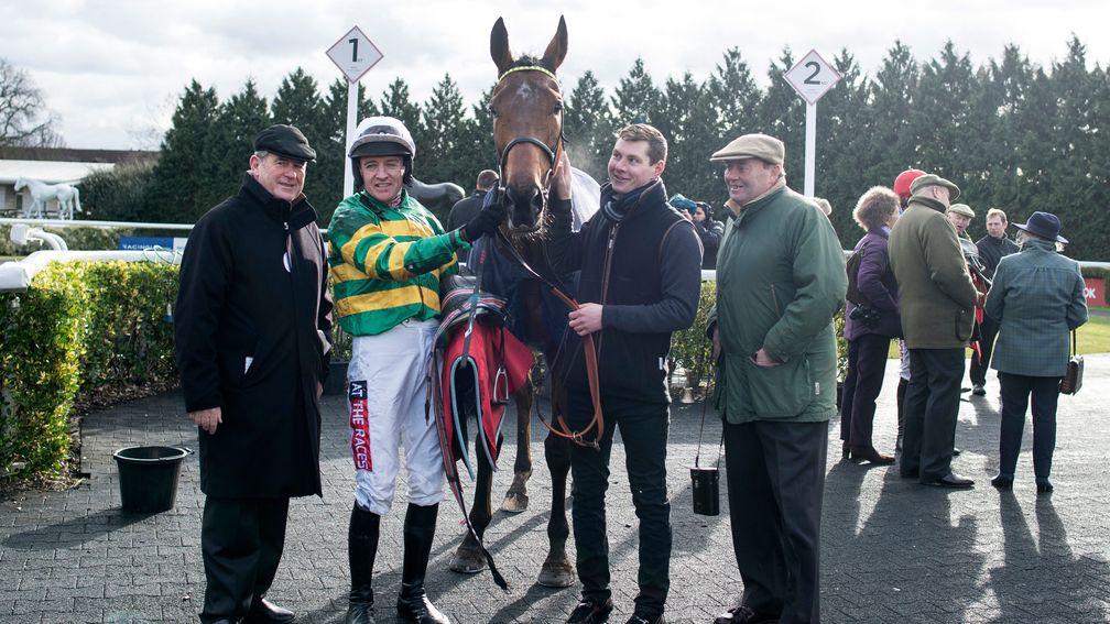 JP McManus, Barry Geraghty and Nicky Henderson with Ok Corral at Kempton in February