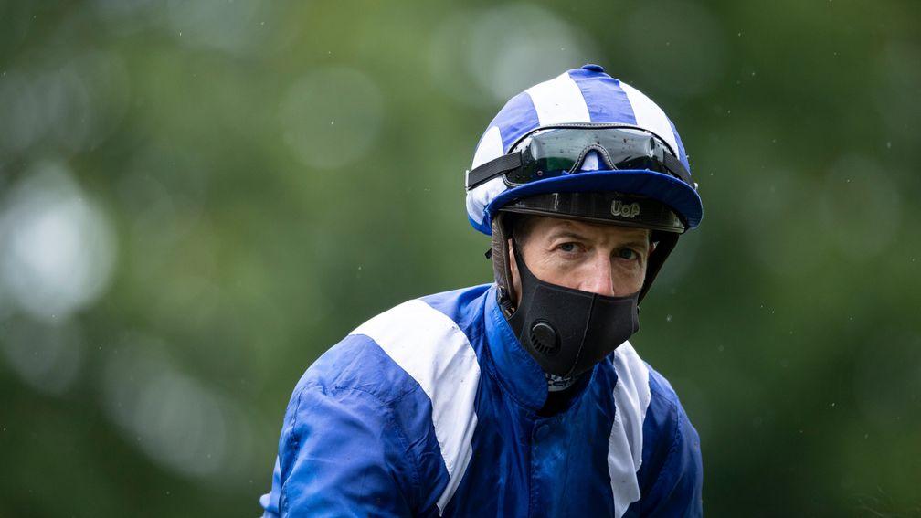 Jim Crowley after winning the Tattersalls Falmouth Stakes on NazeefNewmarket 10.7.20 Pic: Edward Whitaker