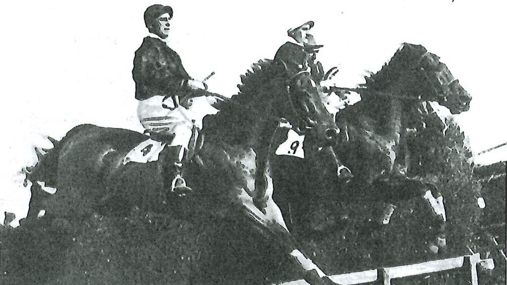 A thrilling finish for the 1924 Cheltenham Gold Cup: Red Splash, Conjuror II and Gerald L taking the last together
