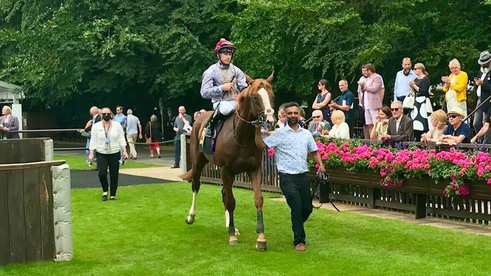 Wahraan is led back in after winning on Newmarket's July course