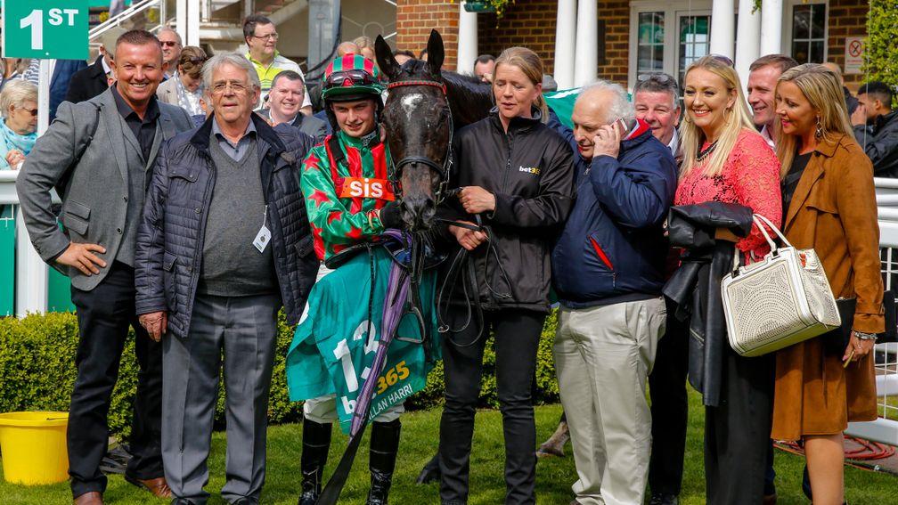Proud moment: connections in the Sandown winner's enclosure after Henllan Harri's suprise win