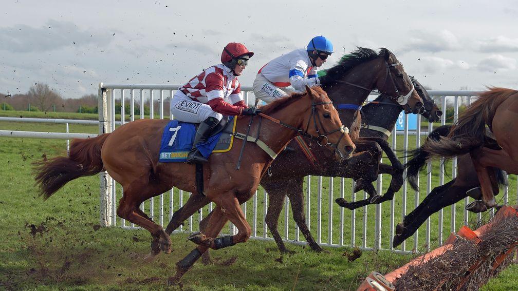 Bryden Boy (far side) heads for success in the staying handicap hurdle at Doncaster