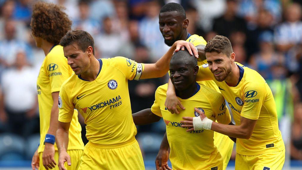 Chelsea celebrate during their 3-0 win over Huddersfield