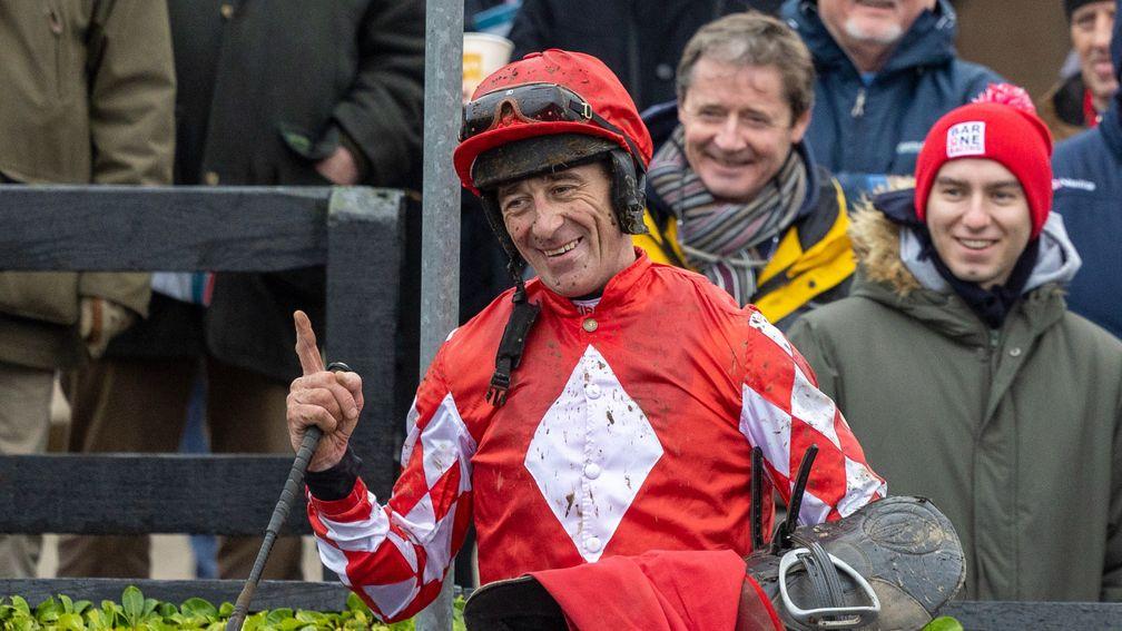 Davy Russell celebrates his first winner back aboard Sa Fureur